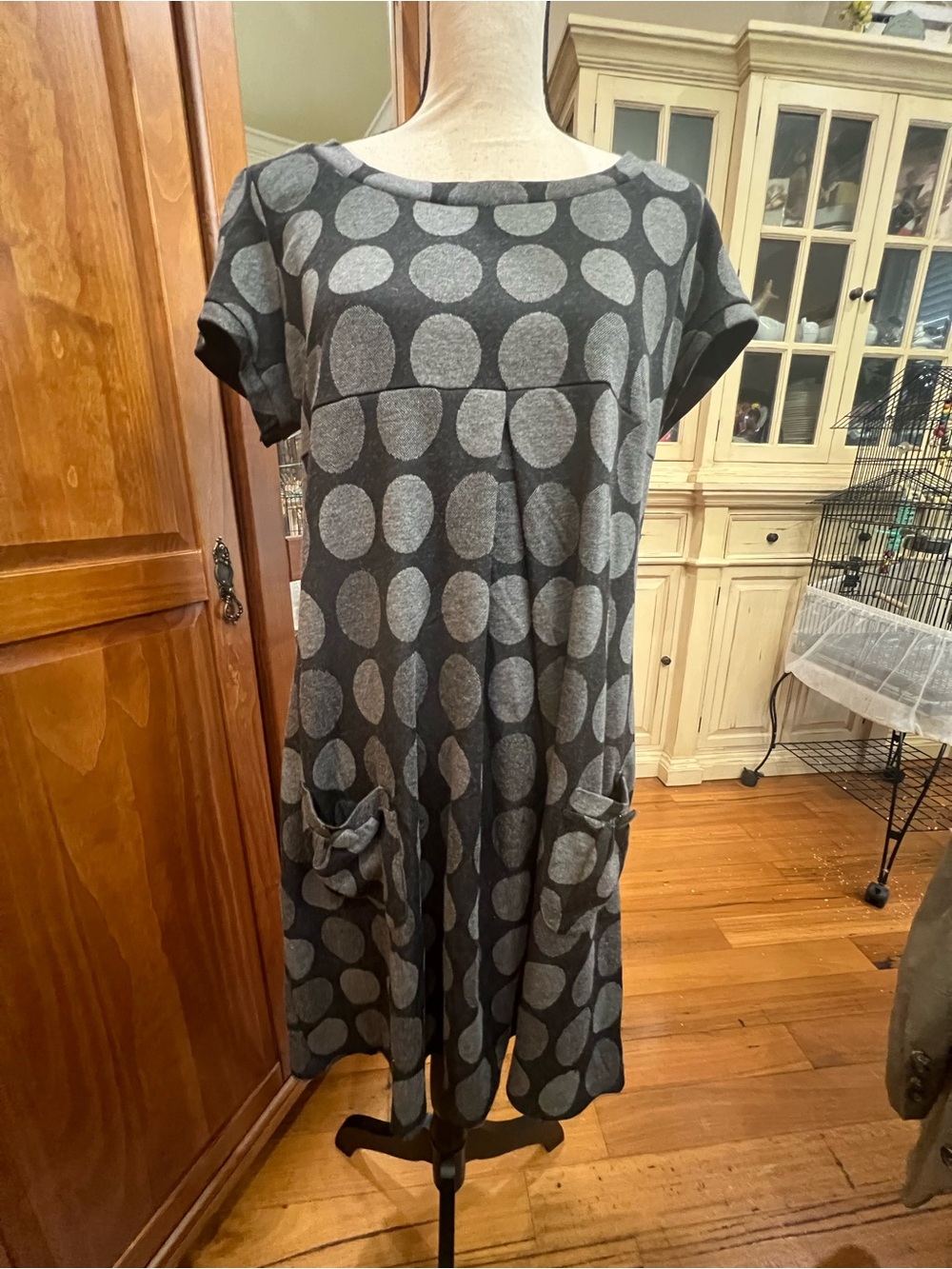 Enfocus Studio Gray Polka Dot Midi Dress